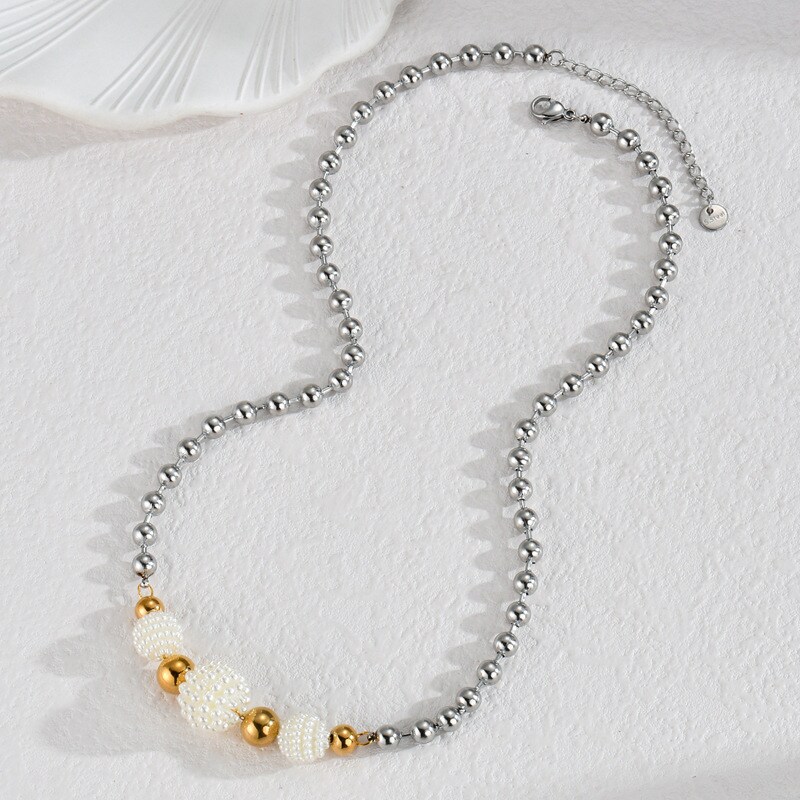 1 Piece Simple Casual Style Bead Shape Stainless Steel 18K Gold Plated Unisex Beaded Necklaces h5 